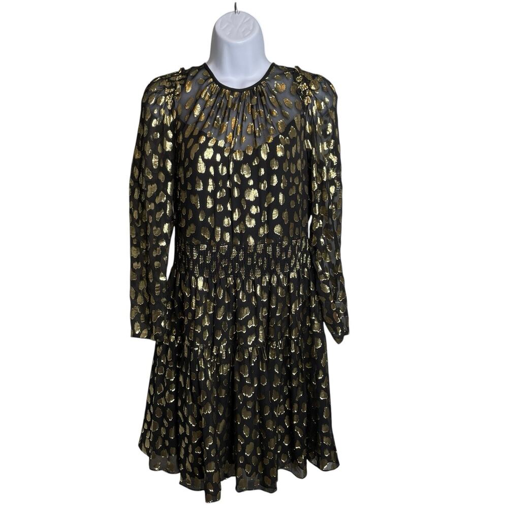 Rebecca Taylor Women's Silk Metallic Leopard Mini Dress Size 4 Glam Going‎ Out